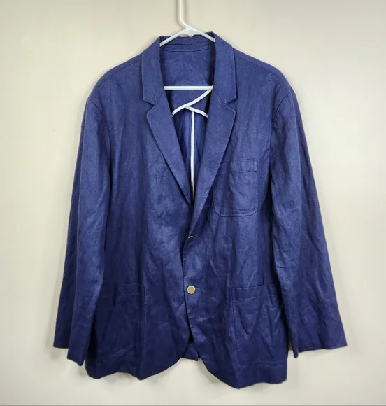 Vince Mens Linen Cotton Blend Navy Blue Double Button Single Vent Blazer XXL - Picture 1 of 9